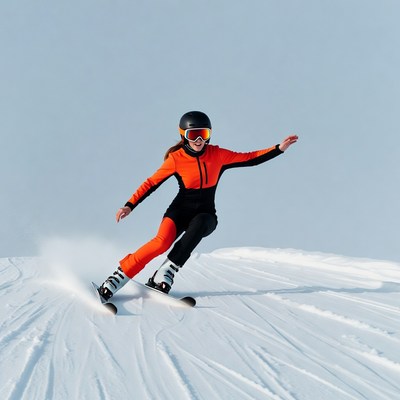 Woman snowboarding on snowy slope