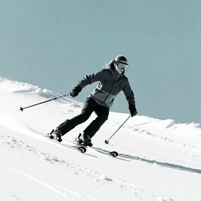 Woman skiing down snowy slope