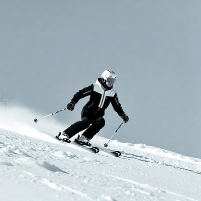 Skier descending snowy slope