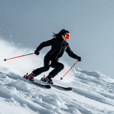 Woman skiing down snowy slope