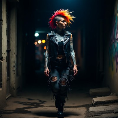 Mohawk woman in graffiti alley