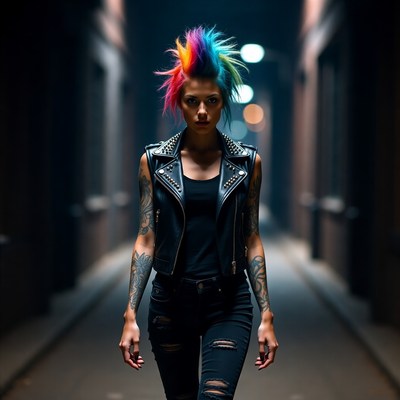 Woman with Rainbow Punk Mohawk in Tunnel