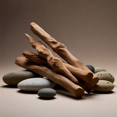 Driftwood Branches and Pebbles