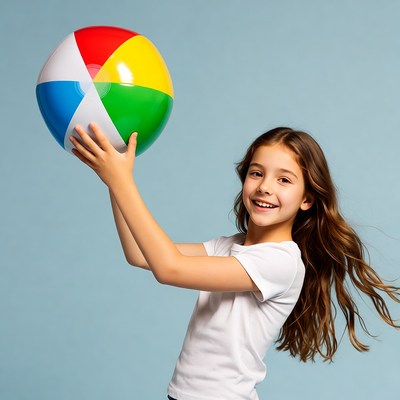 Girl holding colorful beach ball