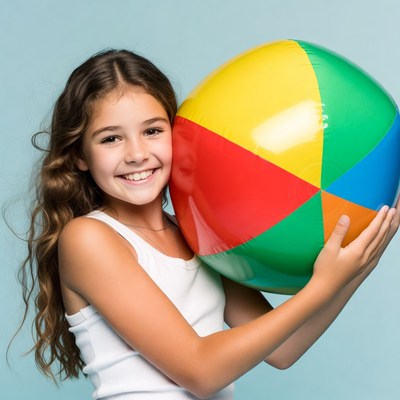 Girl holding colorful beach ball