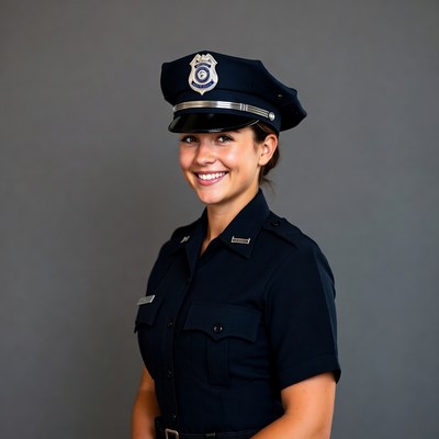 Smiling female police officer in uniform