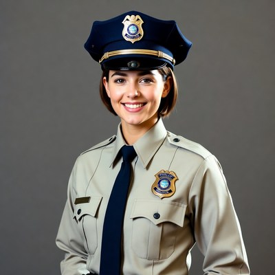 Smiling woman in police uniform