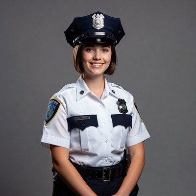 Young woman in police uniform