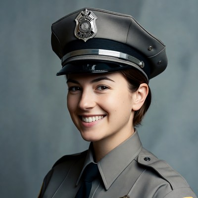 Smiling woman police officer in uniform