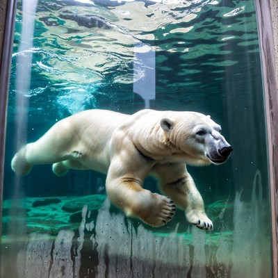 Polar bear swimming in aquarium tank