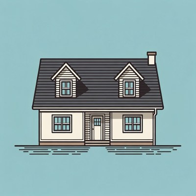 Simple Illustrated House on Blue Background