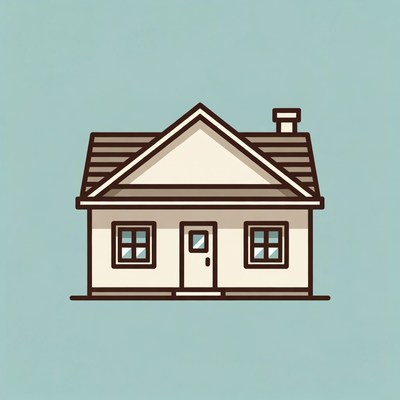 Cartoon House on Blue Background