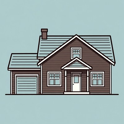 Brown house with garage illustration