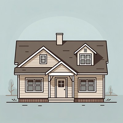 Cartoon House on Blue Background