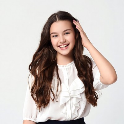 Smiling girl touching hair