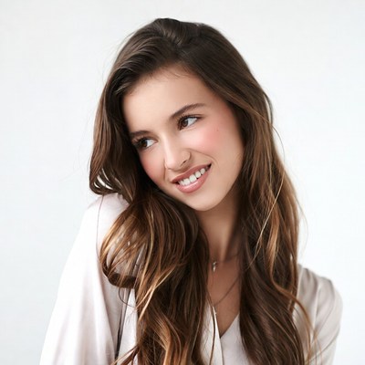 Smiling woman with long brown hair