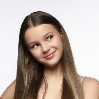 Teen girl smirking on white background