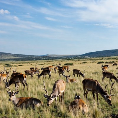 Herd of impalas grazing in savanna