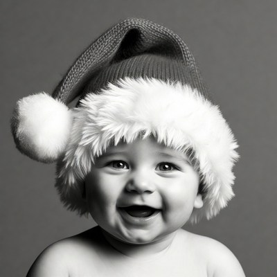 Baby smiling in Santa hat