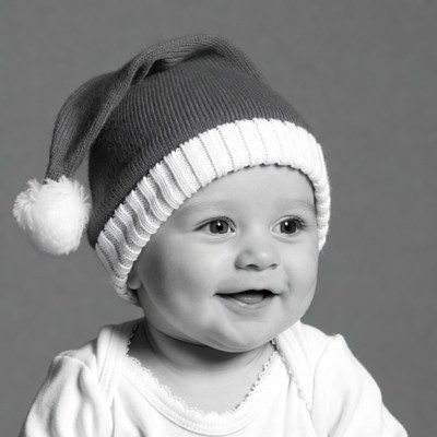 Baby smiling in Santa hat