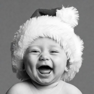 Baby laughing in Santa hat