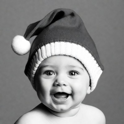 Baby smiling in Santa hat