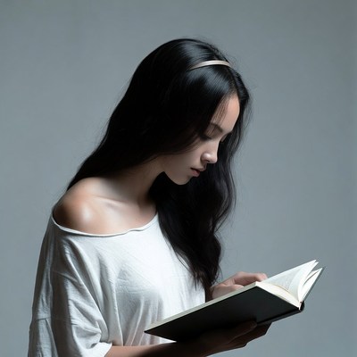 Asian woman reading book