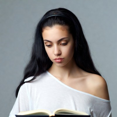 Young woman reading book