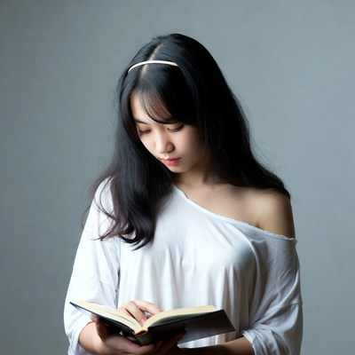 Asian woman reading book