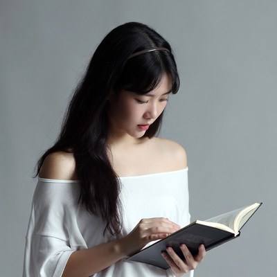 Asian woman reading book
