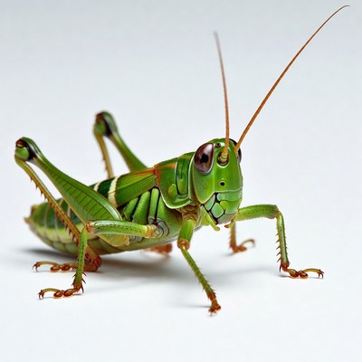 Green grasshopper on white background