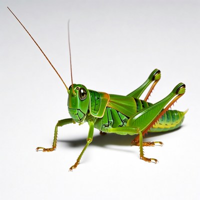 Green grasshopper on white background