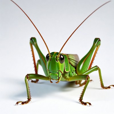 Green grasshopper on white background