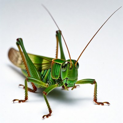 Green grasshopper on white background