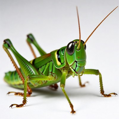 Green grasshopper on white background