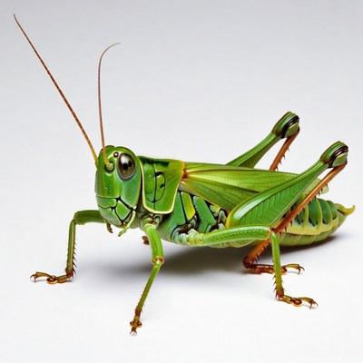 Green grasshopper on white background