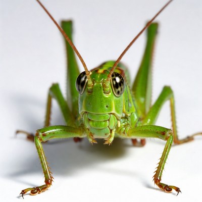 Green grasshopper on white background