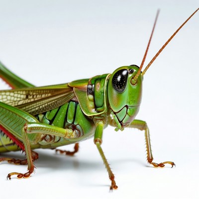 Green grasshopper on white background