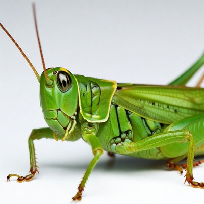 Green grasshopper on white background