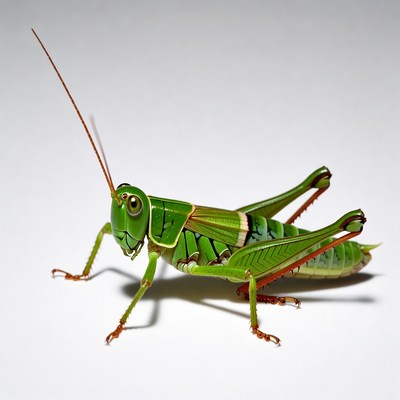 Green grasshopper on white background
