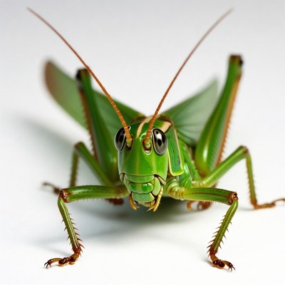 Close-up green grasshopper isolated