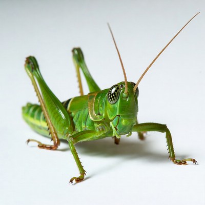 Green grasshopper on white background