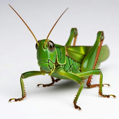 Green grasshopper on white background