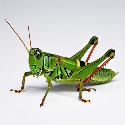 Green grasshopper on white background