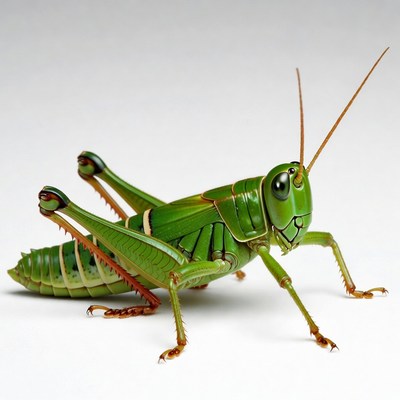 Green grasshopper on white background