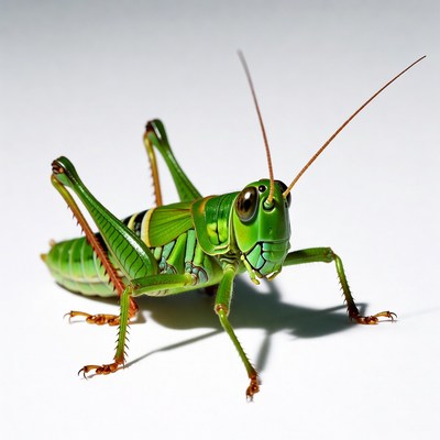 Green grasshopper on white background