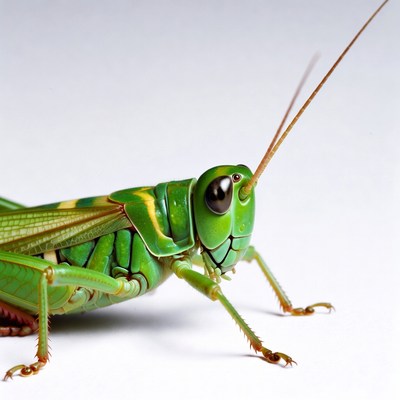 Green grasshopper on white background