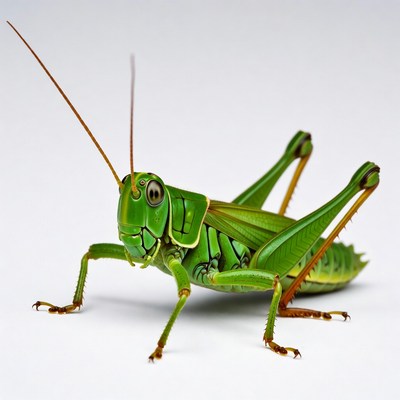 Green grasshopper on white background