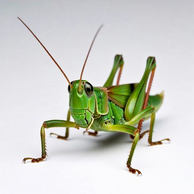 Green grasshopper on white background