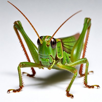 Green grasshopper on white background